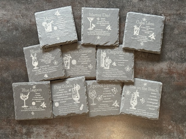 Schiefer Untersetzer Cocktail Rezepte Set